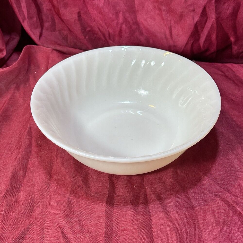 1950s Fire King Milk Glass Swirl 8 1/2" Serving Bowl Vintage Anchor Hocking